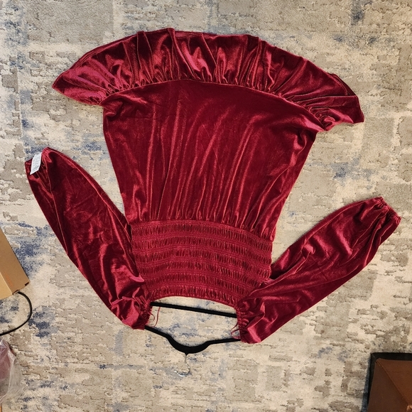 NWT Lauren Conrad Berry Wine Red Velvet Babydoll Smocked Dress Long Sleeve XLP - Picture 8 of 12